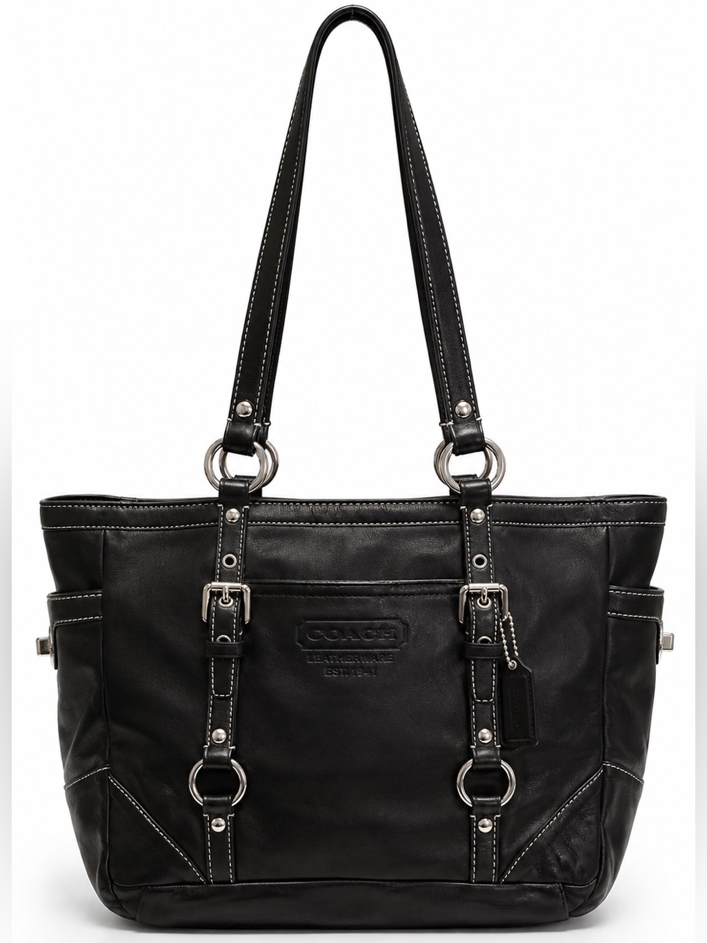 Coach Gallery East West Black Leather Tote F12343 Silver Hardware